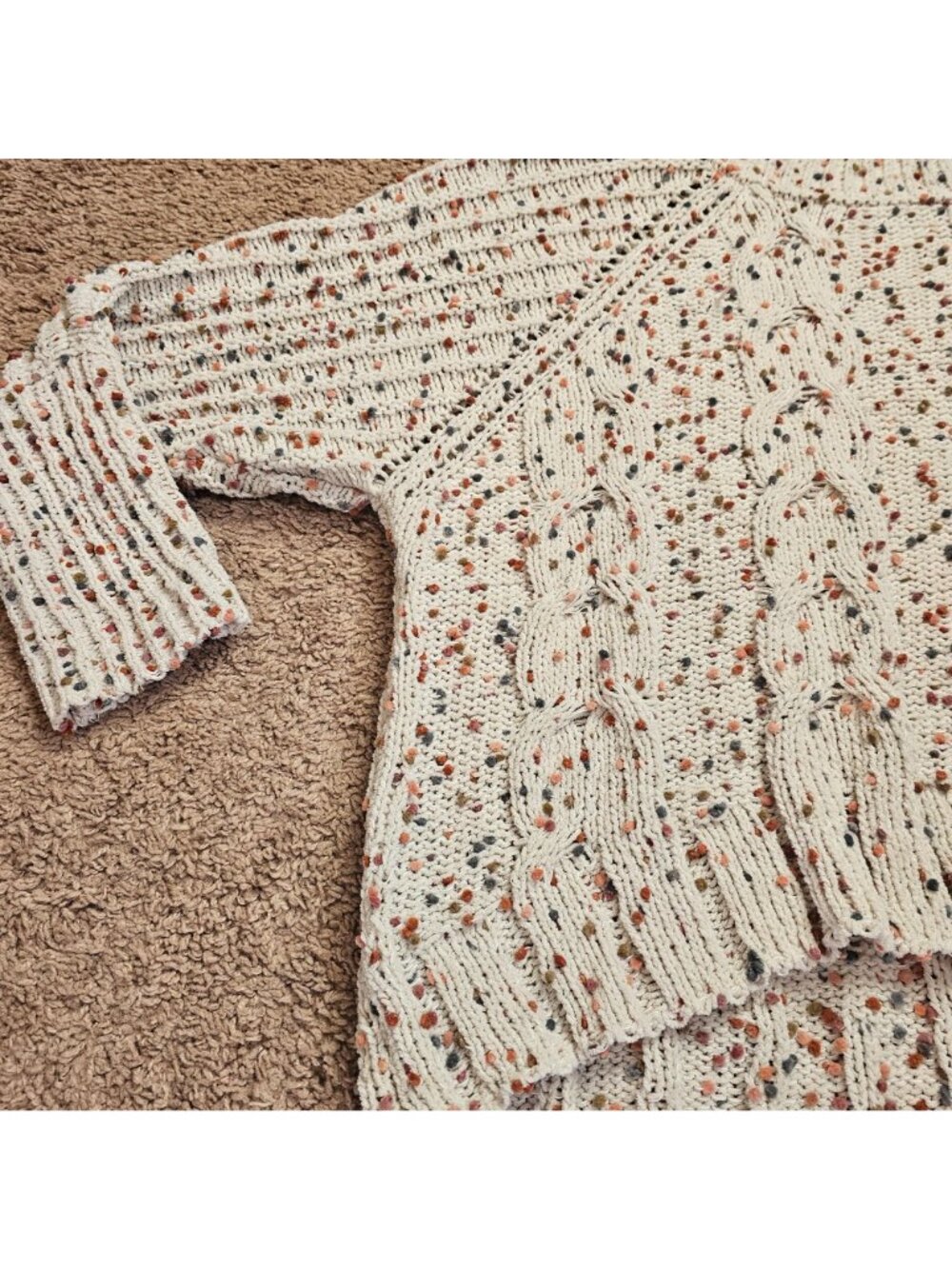 Moon & Madison Turtleneck Sweater Womens M Speckled Cable Knit High Low Hem - Picture 3 of 9
